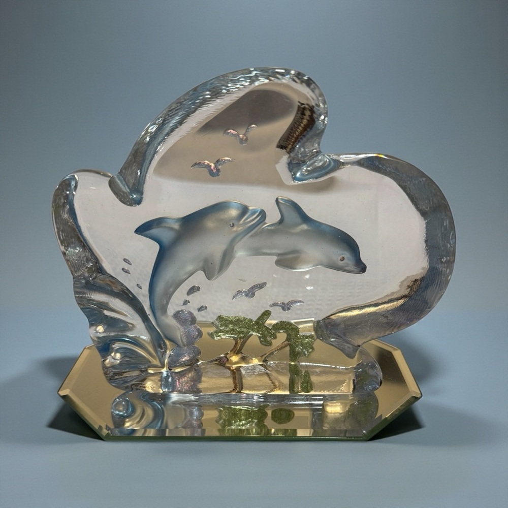 Elegant Dolphin Glass‎ Sculpture on a mirror stand
